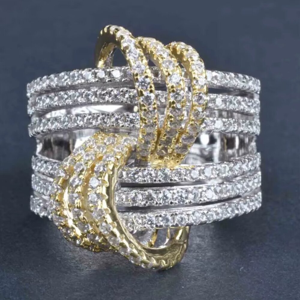 NEW 14k White Yellow Gold Two Tone Diamond Ring Band Chunky Statement Ring